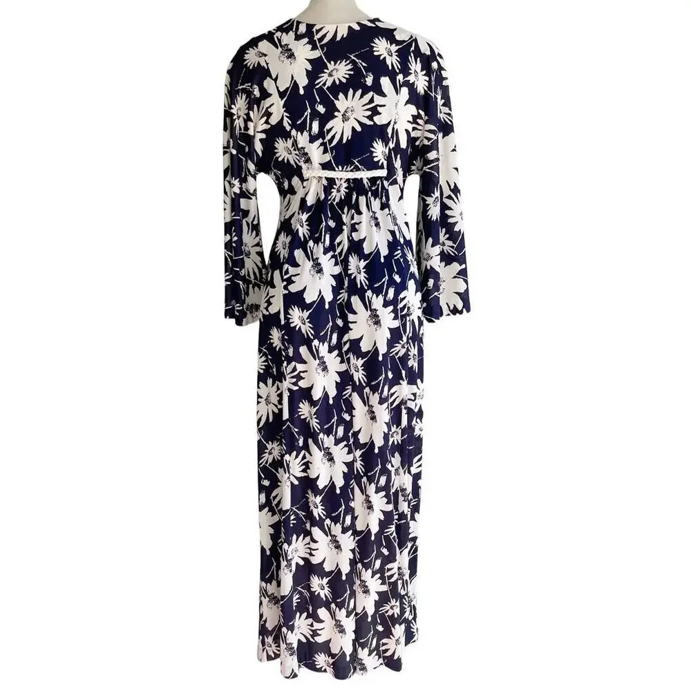 SANDCASTLE SWIMWEAR VINTAGE NAVY WHITE FLORAL COVERUP DRESS SZ S - Picture 2 of 6